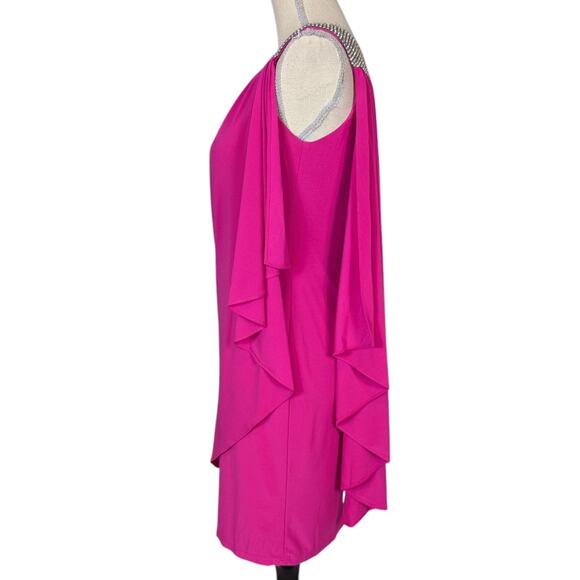 Y2K Cache One Shoulder Rhinestone Trim Mini Dress Hot Pink Size 2 - Picture 3 of 16